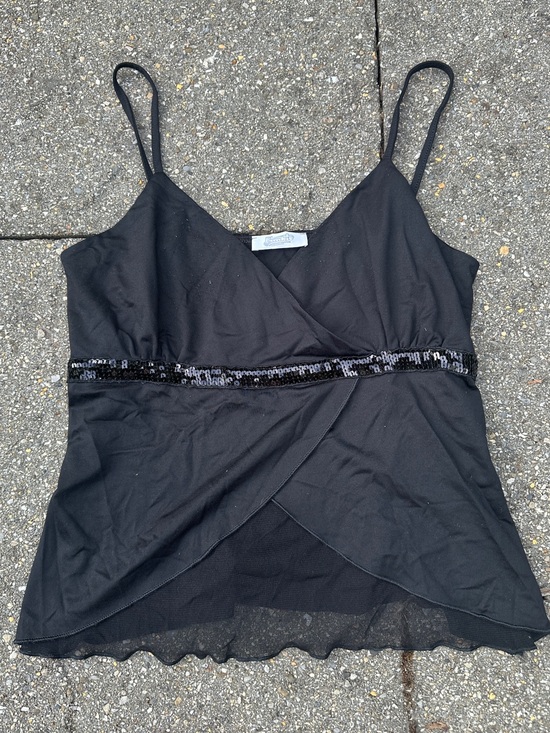 Pimkie Tops - Pimkie Vintage Y2K Black Sequin Accent Mesh Layer Cami Top L